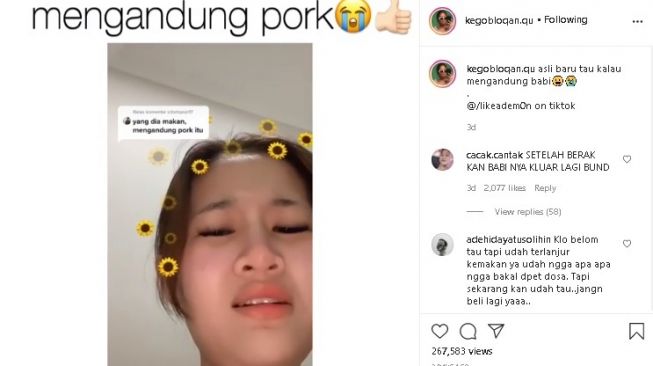 Baru Tahu Makanan yang Dibeli Mengandung Babi, Cewek Ini Menangis