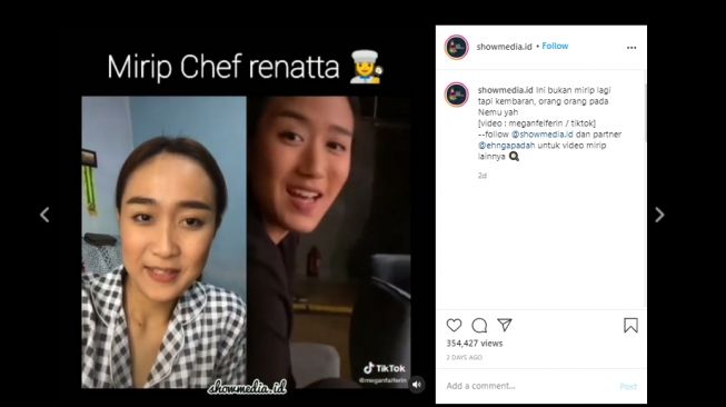 Bikin Geger Warganet, Muncul Video Wanita Mirip Chef Renatta di TikTok. (Instagram/@showmedia.id)