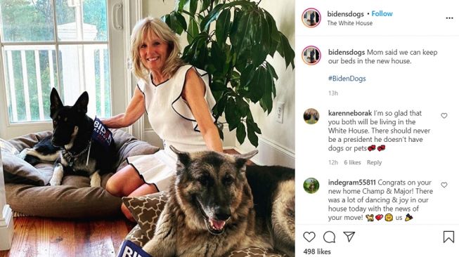 Istri Joe Biden bersama dua anjing peliharaanya..[Instagram]