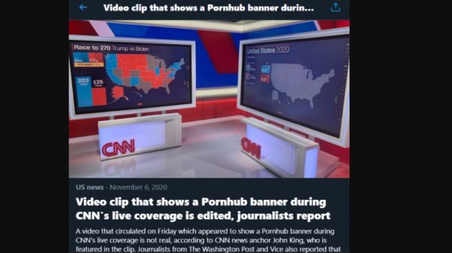 Cek fakta CNN tunjukkan laman Pornhub saat siaran langsung. (Turnbackhoax.id)