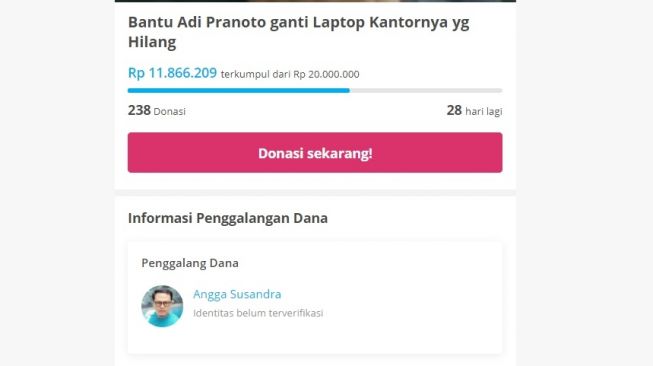 Donatur untuk korban laptop hilang. [Kitabisa.com]