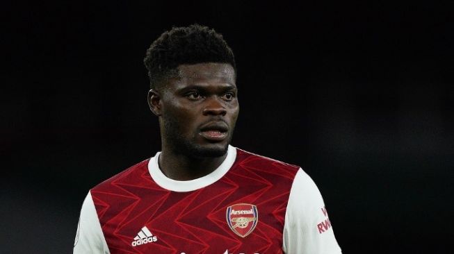 Gelandang Arsenal Thomas Partey bereaksi di laga menghadapi Leicester City dalam lanjutan Liga Inggris di Emirates Stadium, London, 25 Oktober 2020. [Will Oliver / POOL / AFP]