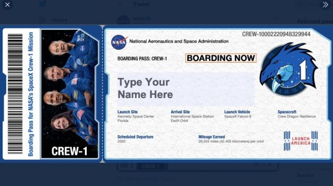 NASA Rayakan Misi Pertama SpaceX Lewat Tiket Peluncuran Virtual