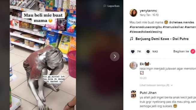 Bocah silver membeli mie instan. (TikTok/@yenytanmc)