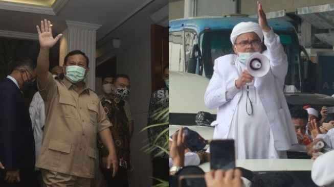 Foto kolase Menhan Prabowo Subianto dan Pimpinan FPI Habib Rizieq. [Suara.com/Antara Foto]