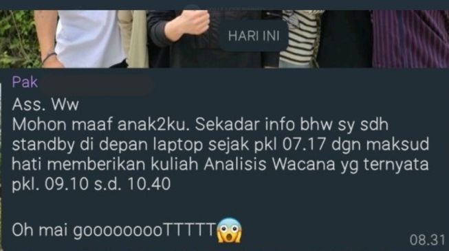 Chat lucu dosen selama kuliah online. (Twitter/@collegemenfess)