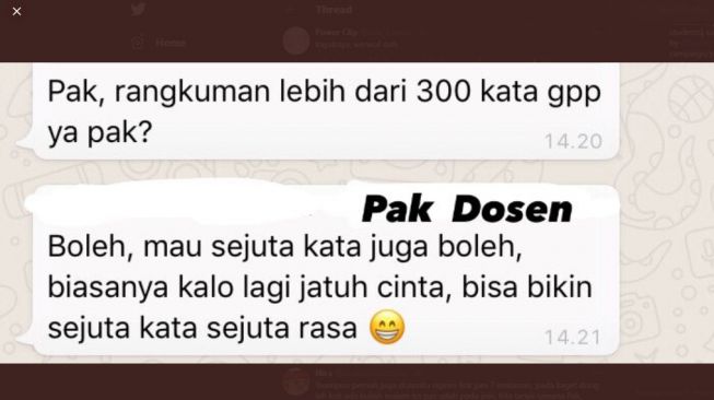 Chat lucu dosen selama kuliah online. (Twitter/@collegemenfess)
