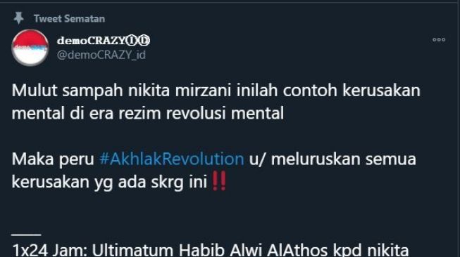 Nikita Mirzani kritik habib. (Twitter/@demoCRAZY_id)