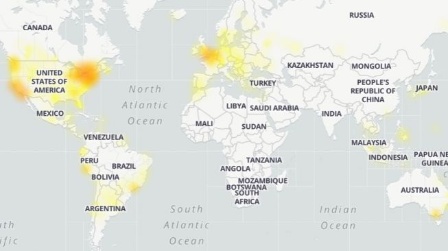 Kondisi YouTube Down. [Down Detector]