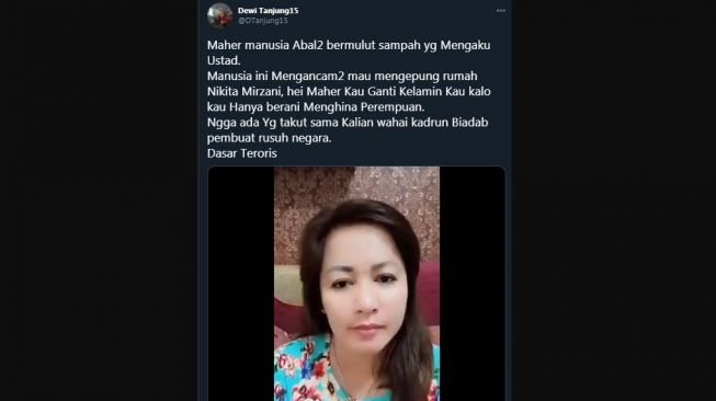 Video Dewi Tanjung tanggapi Maheer At-Thuwailibi (Twitter)