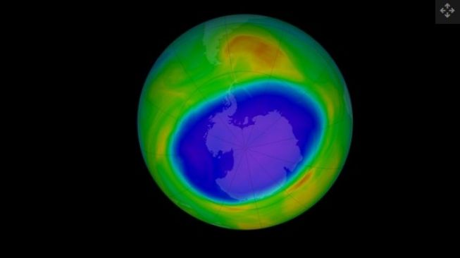 Lubang ozon di Antartika, pada penampakan September 2020 [NASA,Goddard Space Flight Center].