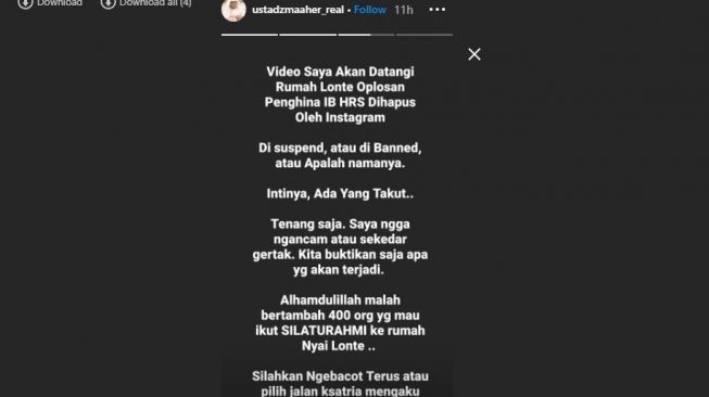 Ustaz Maaher siap geruduk rumah Nikita Mirzani (IG/ustadzmaaher_real)