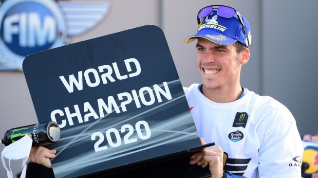 Juara dunia MotoGP 2020 dari tim Suzuki Ecstar, Joan Mir. [LLUIS GENE / AFP]