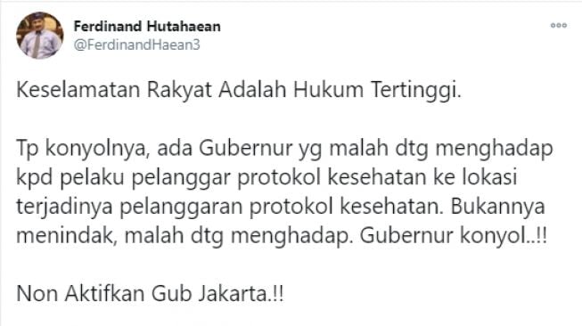 Kritik Pertemuan Anies-HRS, Ferdinand: Nonaktifkan Gubernur DKI Jakarta