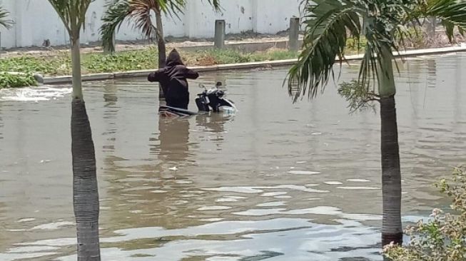 Nekat Terjang Banjir, Potret Pemotor Ini Bikin Warganet Ngilu