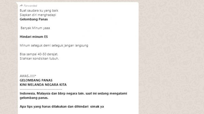 CEK FAKTA: Indonesia Dilanda Gelombang Panas hingga 50 Derajat Celcius?