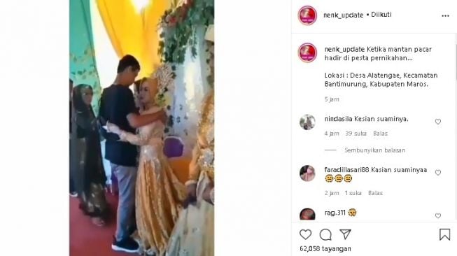 Pengantin wanita peluk mantan di pelaminan. (Instagram/@nenk_update)