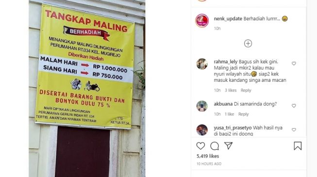 Heboh! Tangkap Maling Berhadiah Jutaan, Syaratnya Ngeri