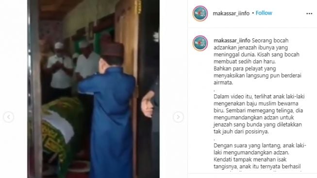 Bocah Tetap Tegar Azani Jenazah Ibunya, Diiringi Isak Tangis Pelayat