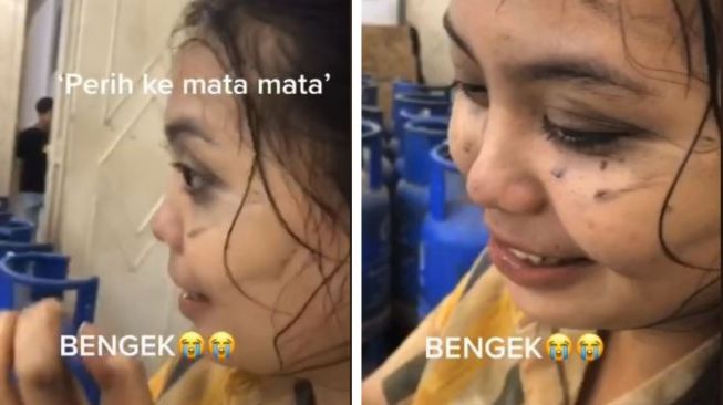 Bengek! Hujan Sebentar, Maskara Wanita Ini Luntur sampai Masuk Mata