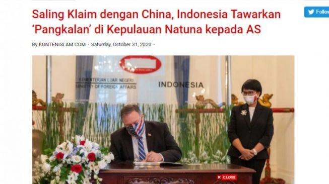 CEK FAKTA: Benarkah Indonesia Tawarkan Pangkalan di Natuna untuk AS?