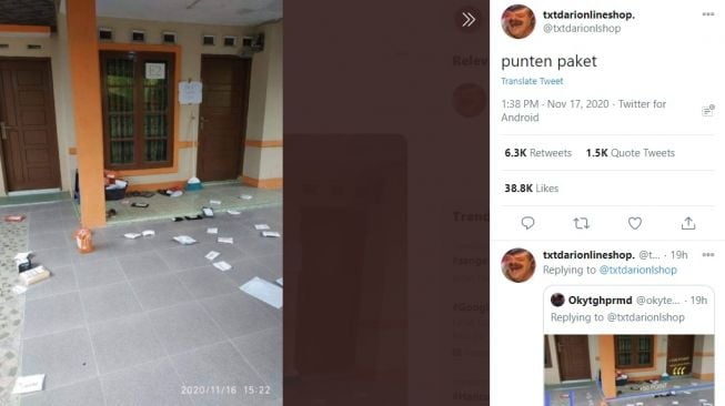 Postingan warganet penampakan rumah pemesan belanja online. [Twitter]