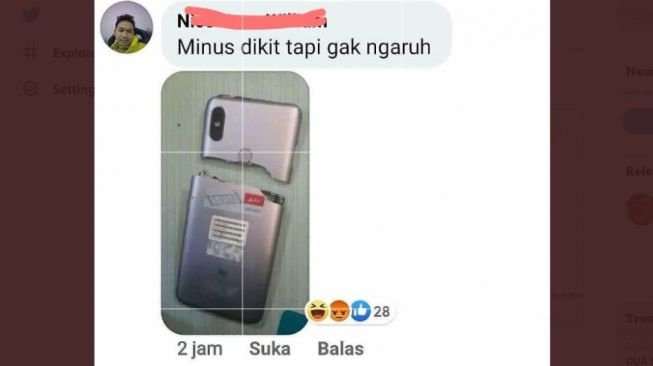 Penampakan ponsel murah bikin nangis. (Twitter/txtdarionlshop)