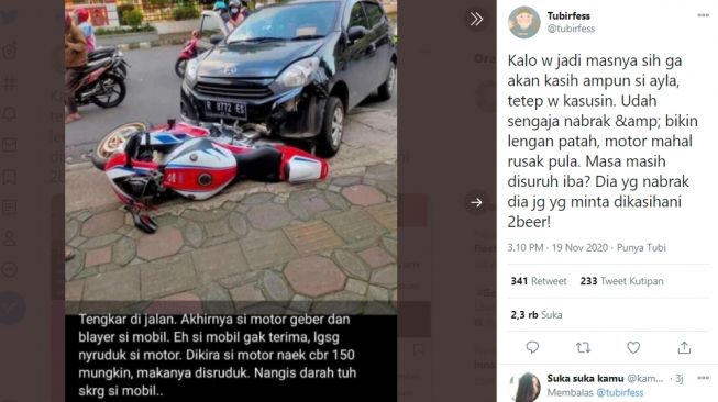 Heboh Mobil Tabrak Motor Harga Ratusan Juta, Begini Klarifikasi Korban