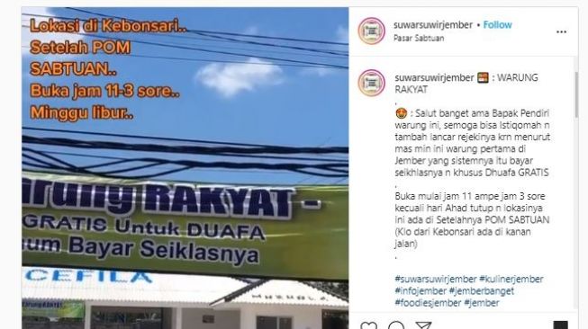 Salut! Makan di Warung Ini Bisa Bayar Seikhlasnya dan Gratis untuk Dhuafa