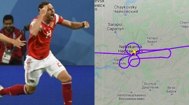 Beri Dukungan Kapten Timnas Rusia, Dua Pilot Ini Nekat Gambar Mr P di Udara