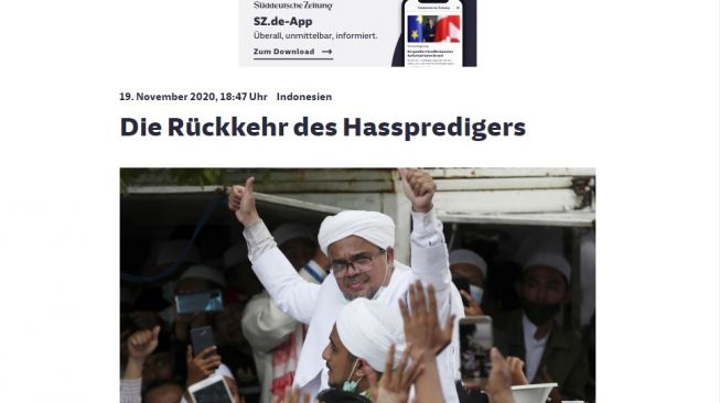 Kabarkan Kepulangannya, Media Jerman Sebut Rizieq: Si Pengkhotbah Kebencian