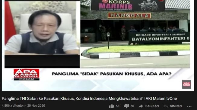 Sutiyoso soal TNI Copt baliho HRS. (YouTube/Apa Kabar Indonesia tvOne)