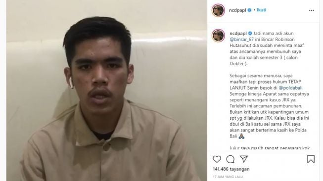 Pelaku ancaman pembunuhan terhadap istri JRX SID. (Instagram/@ncdpapl)