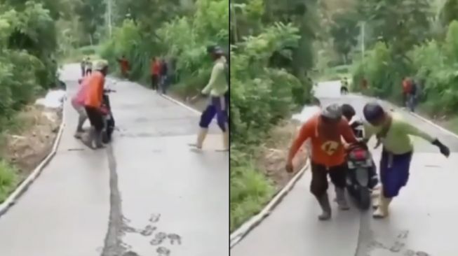 Viral Aksi Pemotor Menerjang Jalan Beton Basah, Akhirnya Kena Semprot