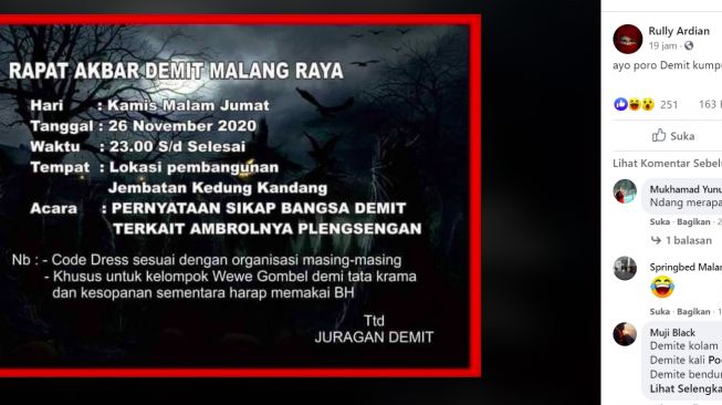 Undangan Rapat Akbar Demit Malang Raya Ramai di Medsos (Facebook)