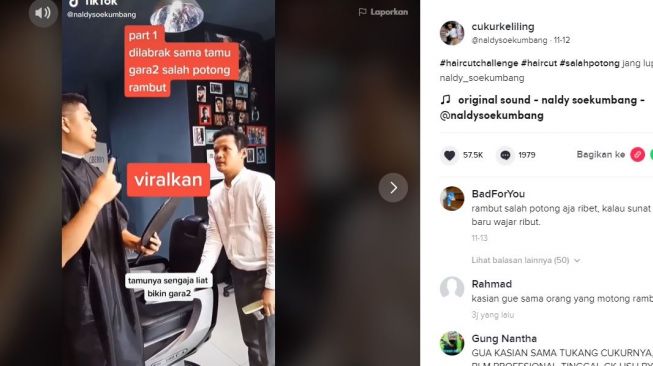 Tukang cukur dimarahi tamunya. (TikTok/@naldysoekumbang)