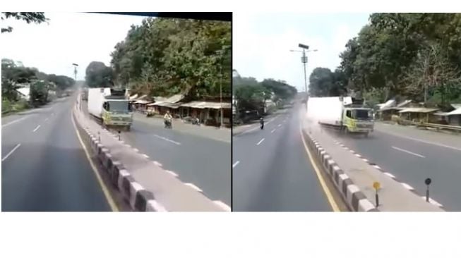 Tak Kuat Nanjak, Truk Jalan Mundur hingga Tabrak Tiang Lampu