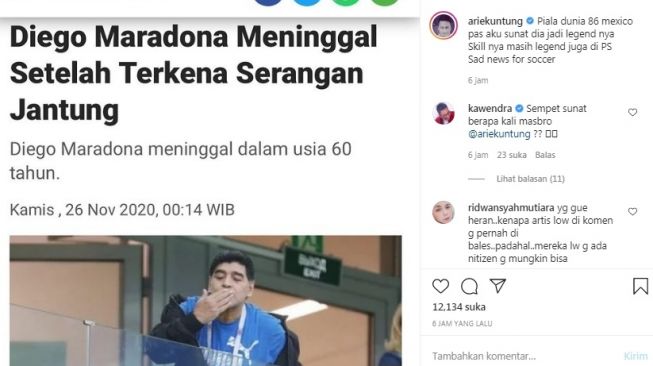 Unggahan Arie Untung [Instagram/@ariekuntung]