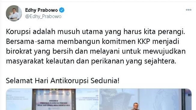 Cuitan lama Edhy Prabowo soal korupsi. (Twitter/@Edhy_Prabowo)