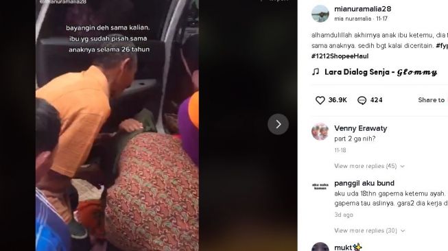 Anak dan ibu yang terpisah puluhan tahun. (TikTok/@mianuramalia28)