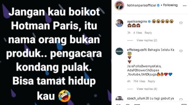 Hotman Paris bereaksi namanya diboikot. (Instagram/@hotmanparisofficial)