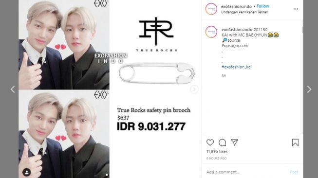 Harga aksesori serupa peniti yang dikenakan Kai EXO. (Instagram/@exofashion.indo)