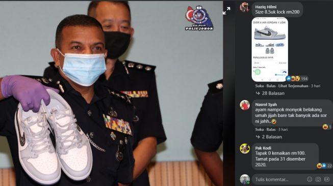 Komentar warganet yang menawar sepatu hasil sitaan polisi Malaysia.[Facebook]