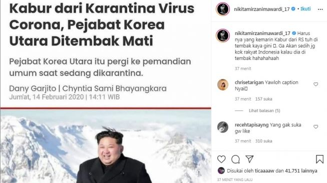 Nikita Mirzani Sarankan Tembak Mati Orang Kabur dari RS, Maksudnya Rizieq?