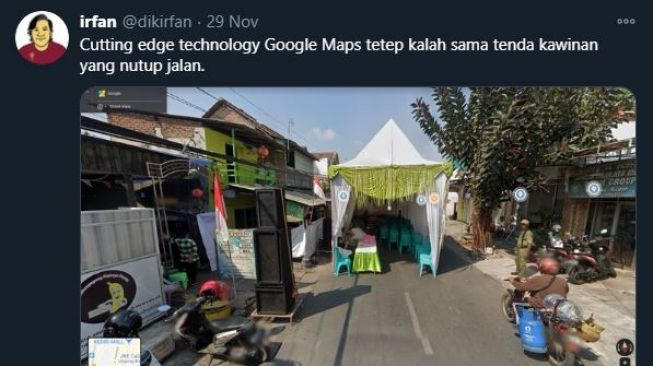 Google Maps terhalang tenda pernikahan. (Twitter/@dikirfan)