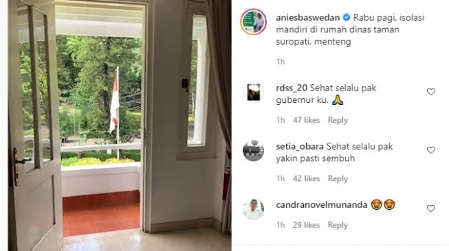 Tangkap layar video live IG Gubernur DKI Jakarta Anies Baswedan isolasi mandiri di rumah dinas. (Instagram)