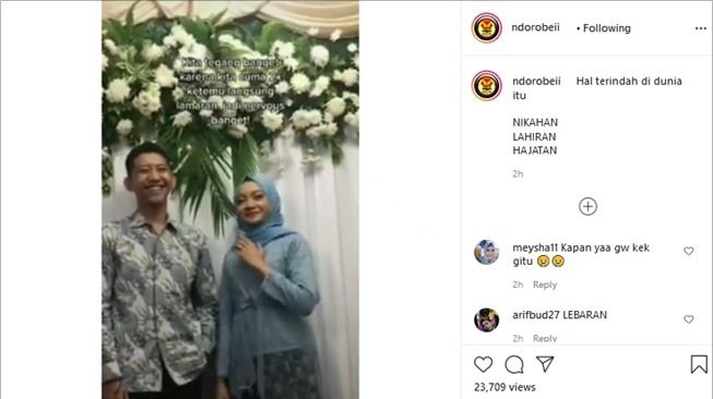 Viral pasangan gelar lamaran padahal baru 2 kali ketemu. (Instagram/@ndorobeii)