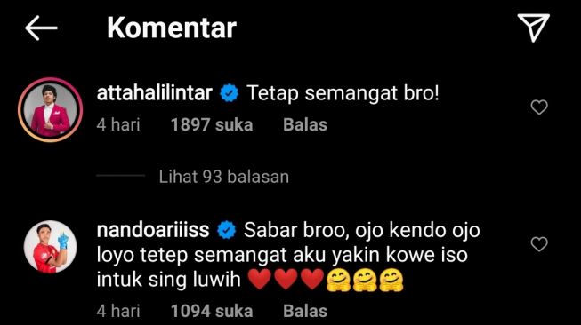 Komentar Atta Halilintar di postingan Bagus Kahfi.