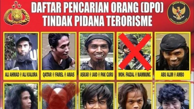 Polri menyebar wajah anggota kelompok teroris Mujahidin Indonesia Timur (MIT) yang masuk dalam daftar pencarian orang atau DPO. (Ist)