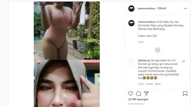 Emak-emak komentari wanita berenang. (Instagram/@memomedsos)